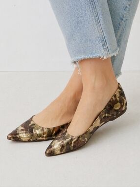 J. Crew Metallic Camo Pointed Toe Flats in Gold and Brown Size 8.5